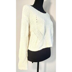 Say What Ivory Cable Knit Cropped Sweater Small Super Cute